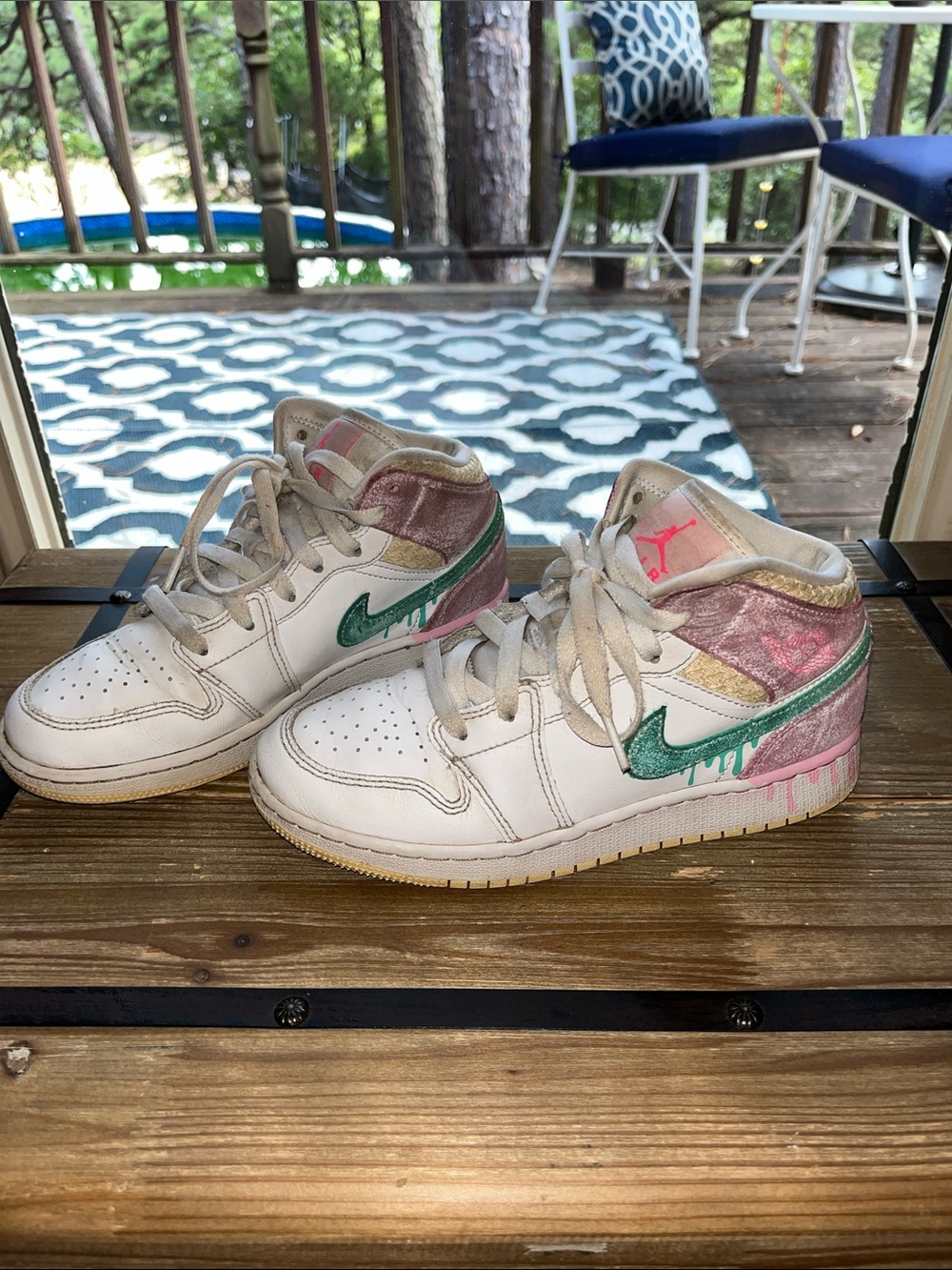 Nike Air Jordan Paint Dip High-Top Sneakers with Teal, Pink & Gold Accents